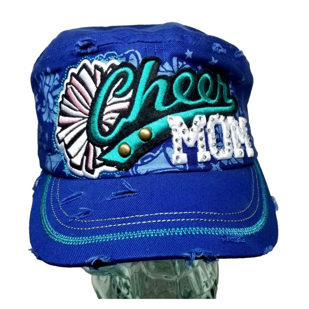 Leader LOGA Hat Cap Cheer Mom Bling Embroidered Distressed  royal blue
